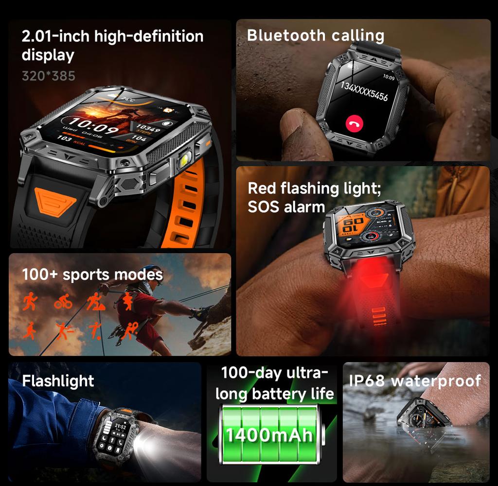 2026 Upgraded Men 1400mAh Battery Capacity GPS Heart Rate Flashlight BT Call 10ATM Waterproof AMOLED HD New Smart Watch Smartwatches