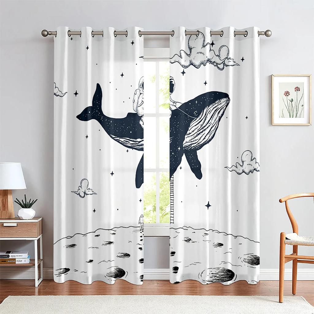 Cartoon Space Curtains for Boys Girls Bedroom Playroom Living Room ,Children Astronaut Planet Starry Art Printed Window Curtains