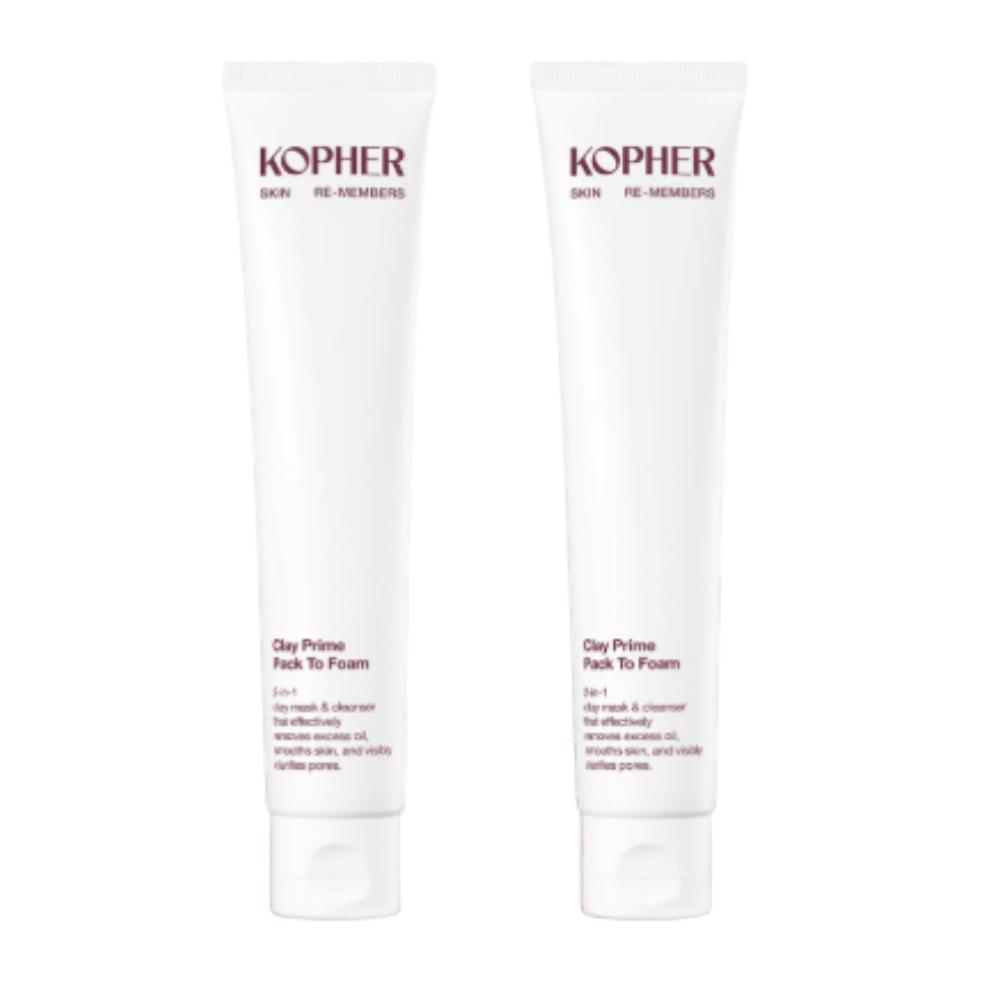 KOPHER Clay Prime Pack-to-Foam Cleansing Foam Pore Pack Mild 80ml x 2ea Value Set