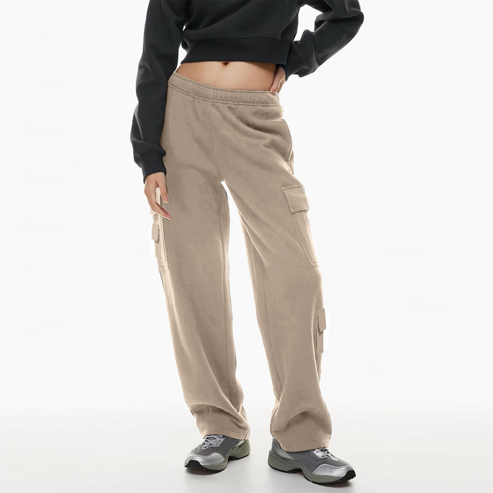 

Женские зимние спортивные штаны, однотонные повседневные брюки, женские флисовые спортивные штаны, широкие прямые брюки S коричневый