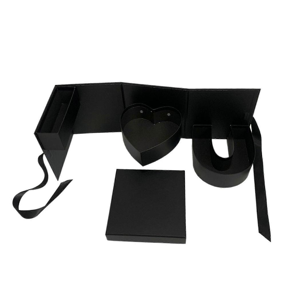 Empty Flower Gift Box Gift Packaging for Celebrations Anniversary Valentines Black