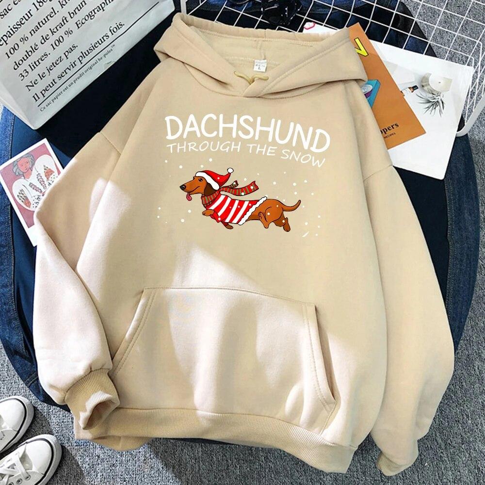 Jezevčík přes sníh Funny Dog Vánoční Unisex mikina Kreativní Roztomilé Oversize Oblečení Podzimní Fleece Polover Unisex mikiny