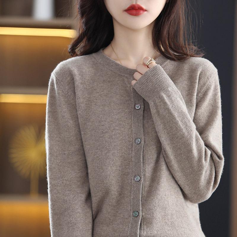 Gentle round neck knitted cardigan female slim and thin long sleeves with spring and autumn sweater jacket