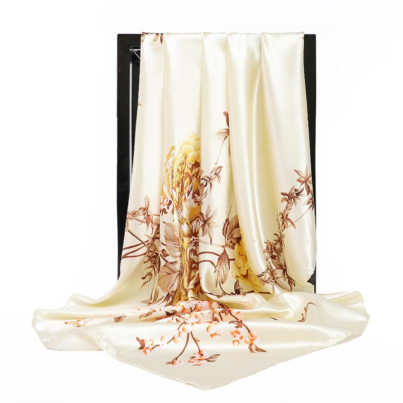90X90CM Square Women Scarves Silk Office Ladies Hair Neck Bandanna Headband Foulard Headcloth Muslim Headscarf Female Muffler