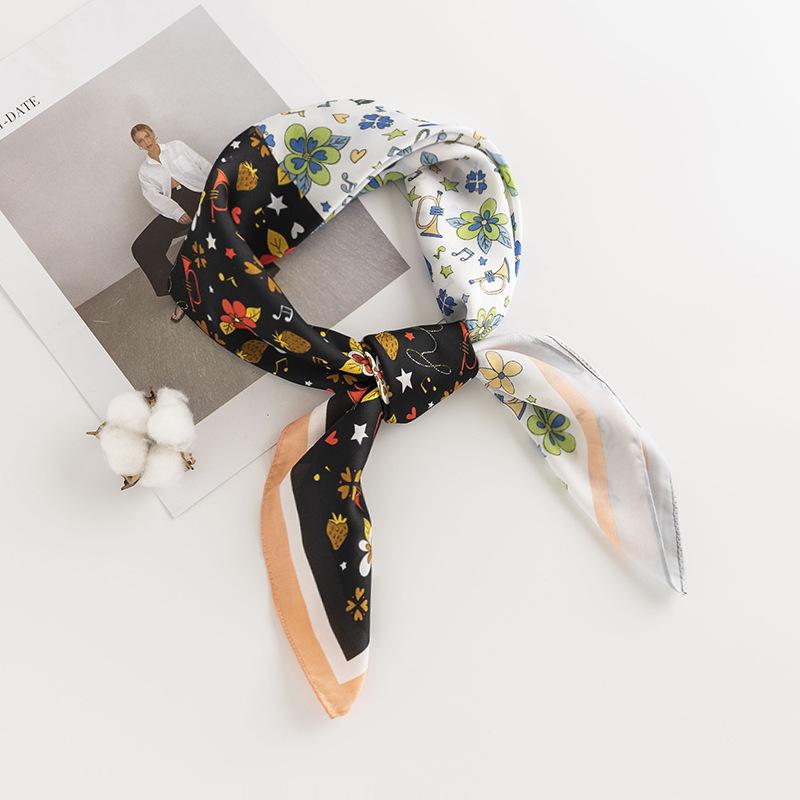 Damska Talia Owoc Kwiat Sztuka Retro Symulowany Jedwab Mała Kwadratowa Chustka Można Ją Połączyć z Koszulą do Strojów Profesjonalnych, Ochrony Przeciwsłonecznej i na Szyję