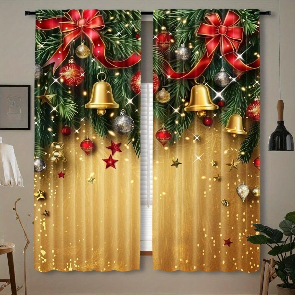 2pcs Christmas Reindeer Santa Claus & Snowman Curtains Digital Print, Rod Pocket Design for Living Room Kitchen Bedroom  Decor
