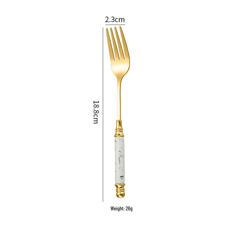 Emerald Marble Pattern 5-Piece Cutlery Set: Stainless Steel Knife, Fork, Spoon with Ceramic Handles