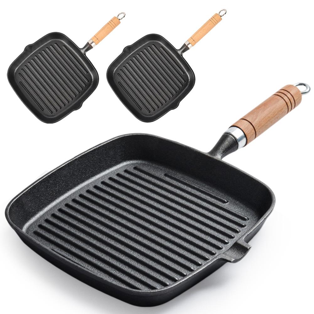 Cast Iron7.4/9.1/9.25 Inch Steak Grill Pan with Drip Spout Square Skillet Non-Stick Griddle for Indoor Outdoor Grilling