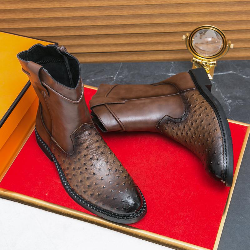 Luxury Brand Fashionable Thick Soled Mens Long Boots Outdoor High-Quality Motorcycle Boots Versatile Grain High Top Cowboy Boots