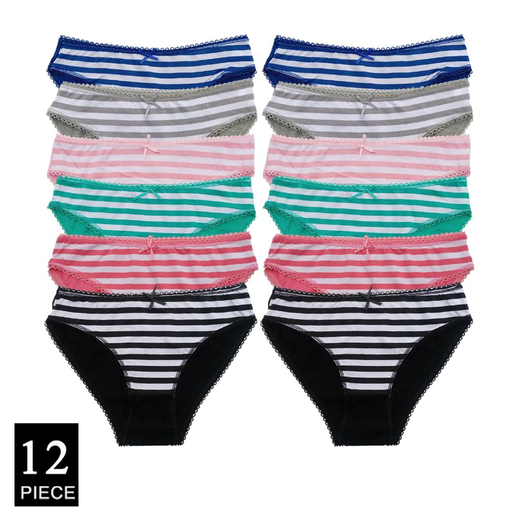 Women's Cotton Panties Sexy Soft Striped Underpants Solid Color Briefs Female Comfortable Stretch Lingerie M-XL 12 Pcs/set