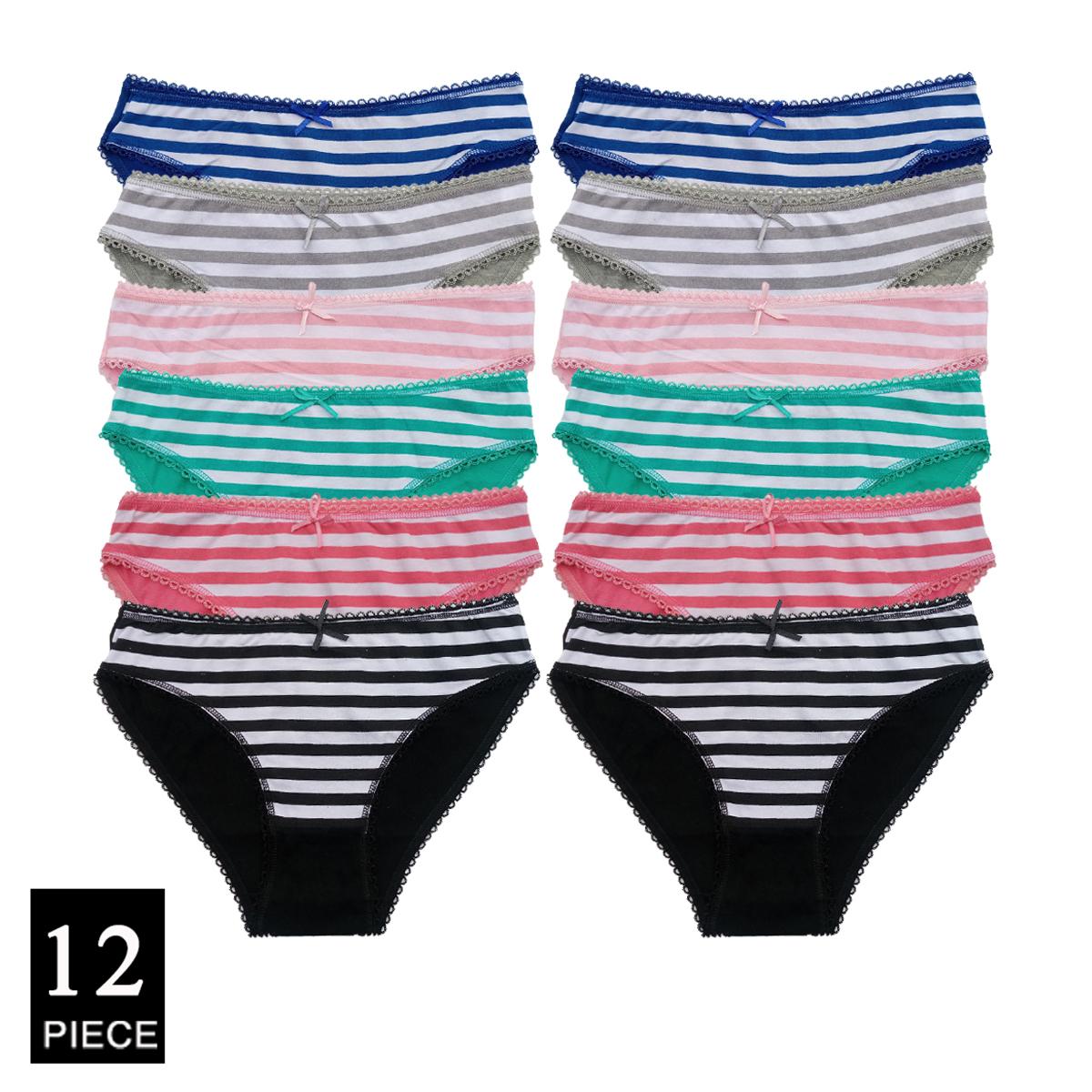 

Women s Cotton Panties Sexy Soft Striped Underpants Solid Color Briefs Female Comfortable Stretch Lingerie M-XL 12 Pcs/set XL