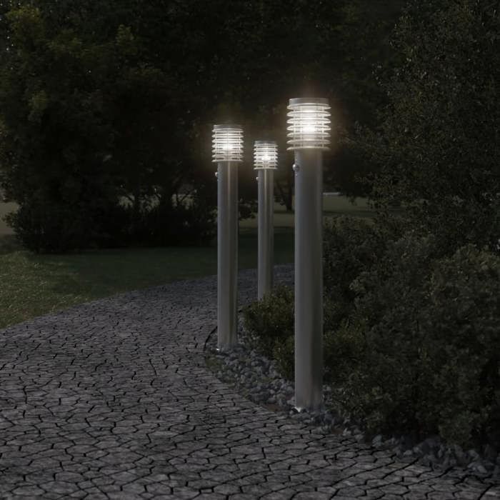 VidaXL Outdoor Floor Lamps with Sensors 3 Pcs Stainless Steel, Outdoor Ground Lighting, Ground Lighting of 4006368