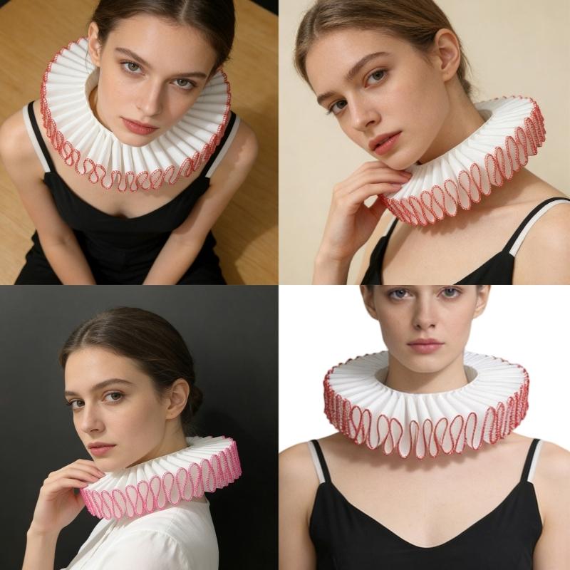 Comfortable Ribbon Faux Collar Colonial Clown Choker Neck Collar Ideal for School Uniforms Performances and Parties