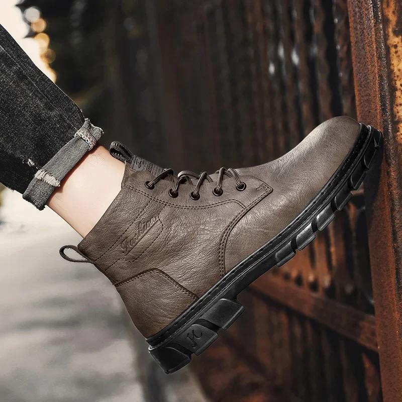 Herrenstiefel 2025 Mid-Top Herren neue trendige Herrenschuhe Britischer Stil Workwear Lederstiefel Herren High-Top Lederschuhe Sommer