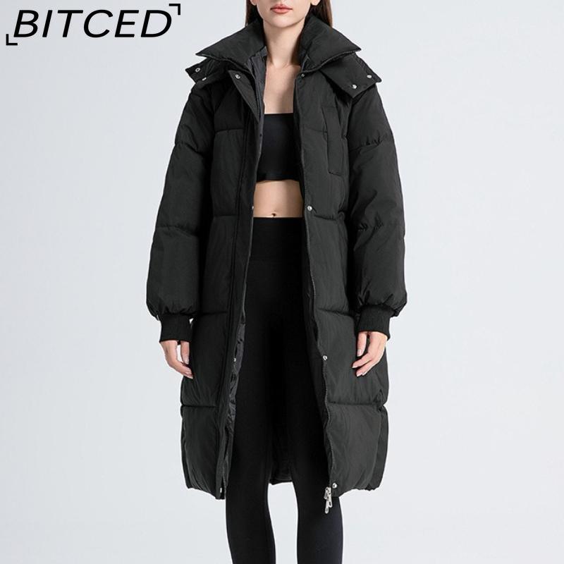 BITCED Long-Length Winter-Ready Women's Loose-Fit Down-Filled Cotton Coat Thickened Padded Jacket