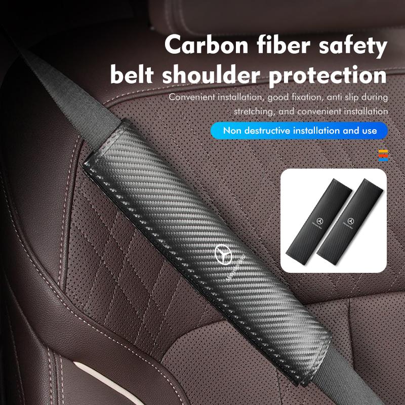 Carbon Car Seat Belt Shoulder Protector Pad Accessories For Mercedes Benz W202 W212 W126 W140 W168 W177 CLS GLE GLC GLS CLA OX6