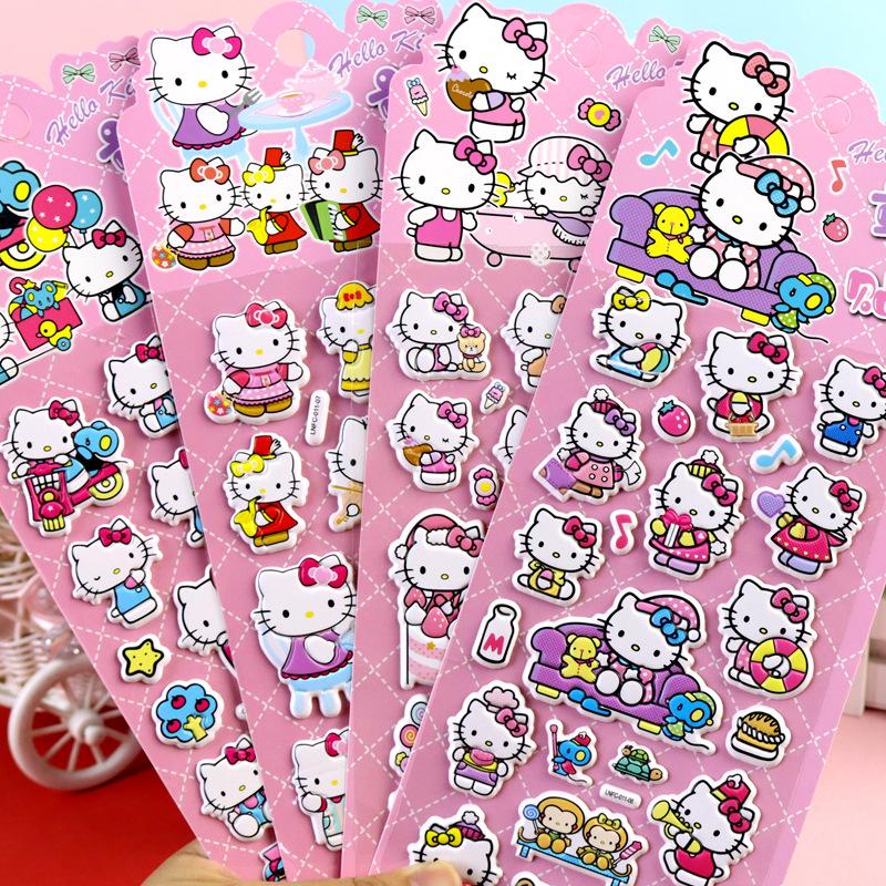 4Pcs Hello Kitty DIY Notebook Album Diary Handbook Decoration Scrapbook Planner 3D Bubble Stickers  For School Student Stationer
