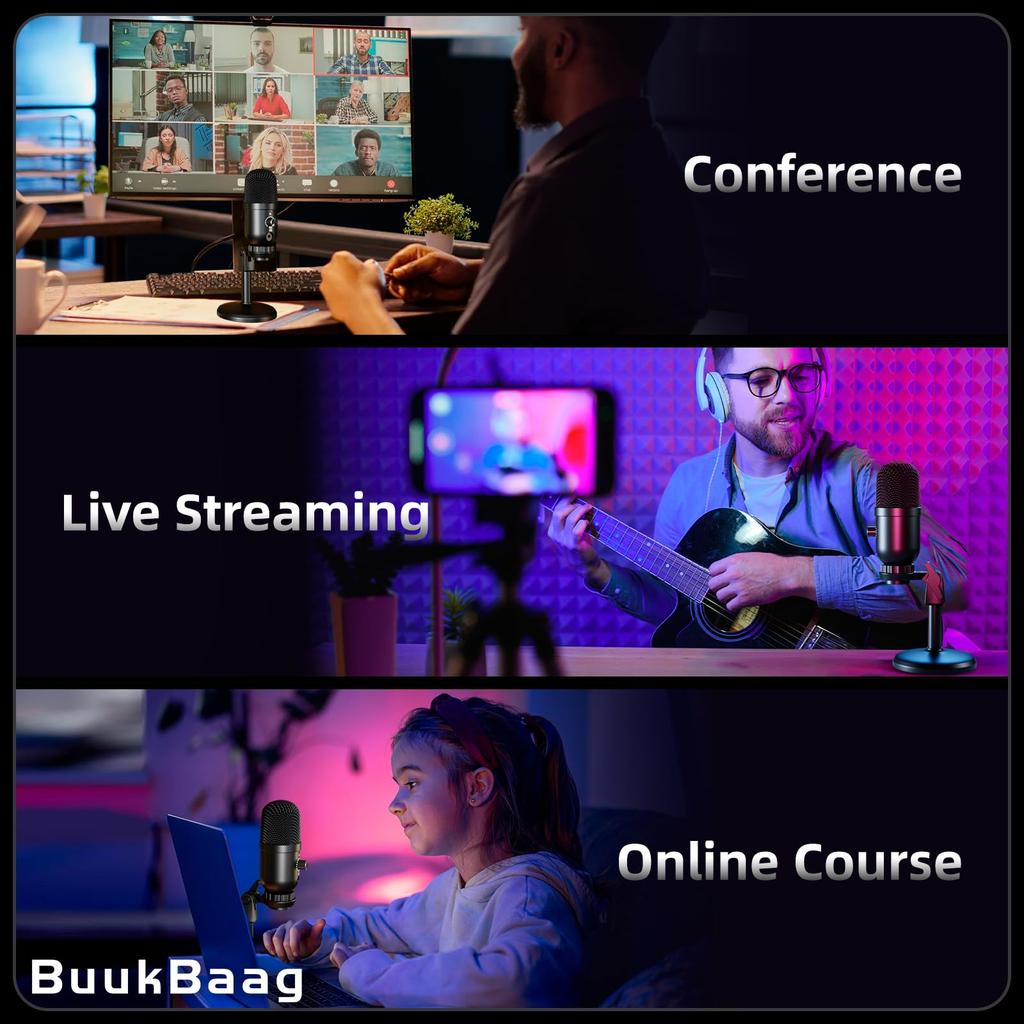 BuukBaag Condenser Microphone Sound Quality with Automatic Noise Gaming Microphone for Game USB Microphone for PC Compatible with Mac Chrome and Vista