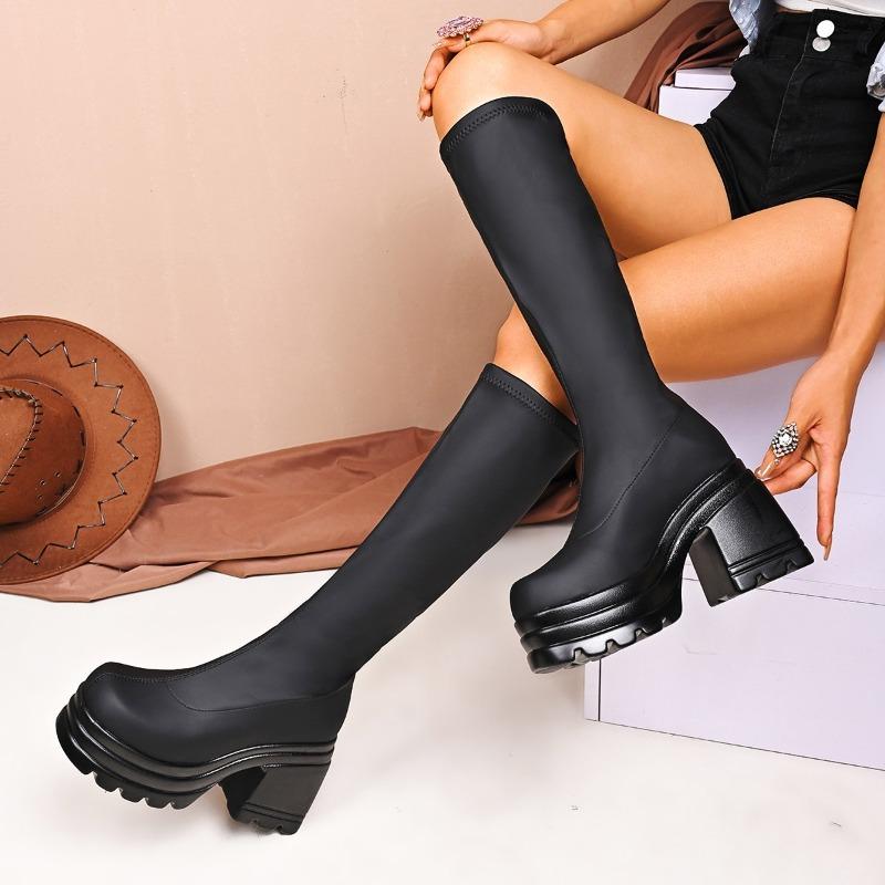 Damen Stiefel mit weiter Weite und runder Zehenpartie, High Heel Plateau Stiefeletten, Europäische Mode Stiefeletten für Damen