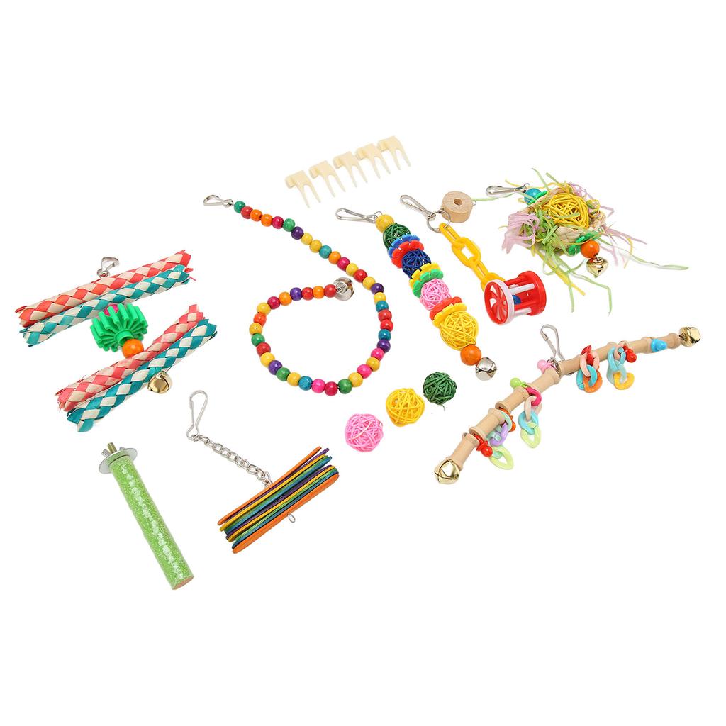 15pcs Bird Swing Chewing Toy Colorful Bite Resistance Parrot Swing Toys Set for Finch Budgie