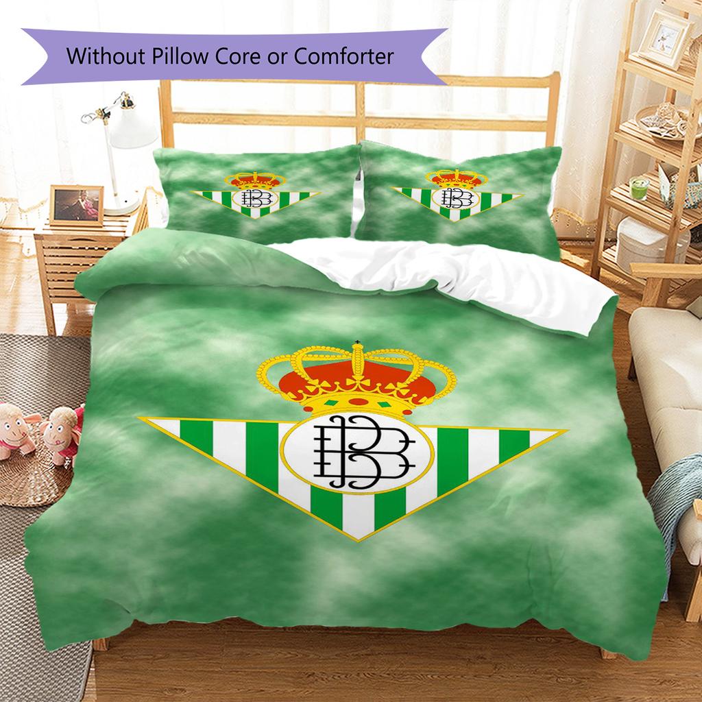 Real Betis Balompié Pattern Bedding Set Quilt Cover Pillowcase Home Decor Gift (1 * Duvet Cover + 2 * Pillowcase, Without Core)