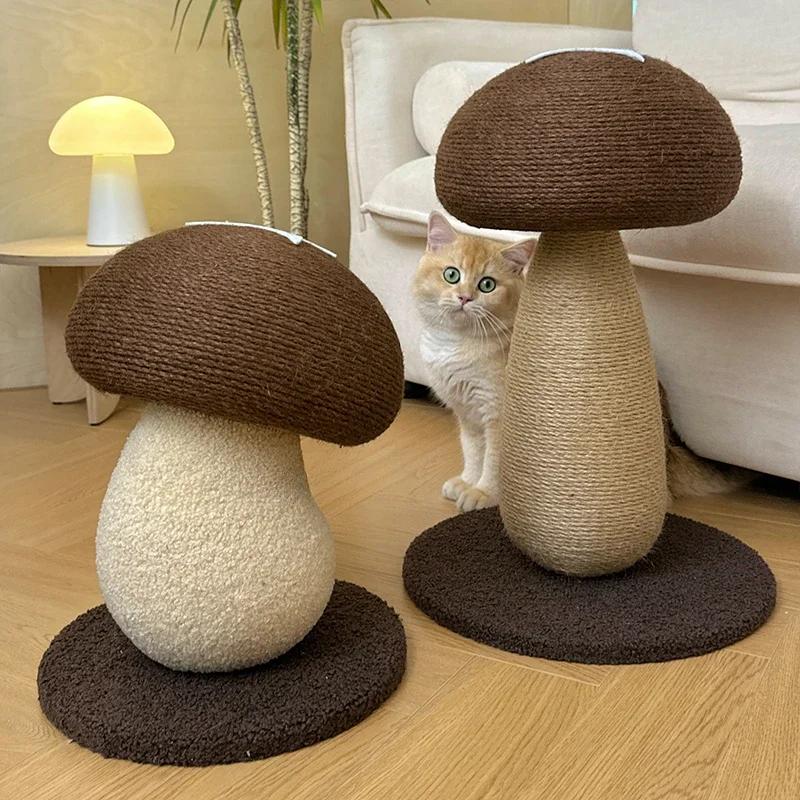 Staand krabpaal voor katten, interactief krabspeeltje, duurzaam kattenspeelgoed, slijtvast sisal krabspeeltje met shiitake-paddenstoelmotief.