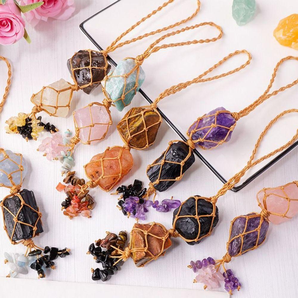 Charming Crystal Stone Hanging Ornament Mysterious Raw Stone Pendant Car Crystal Pendant  Car Decor