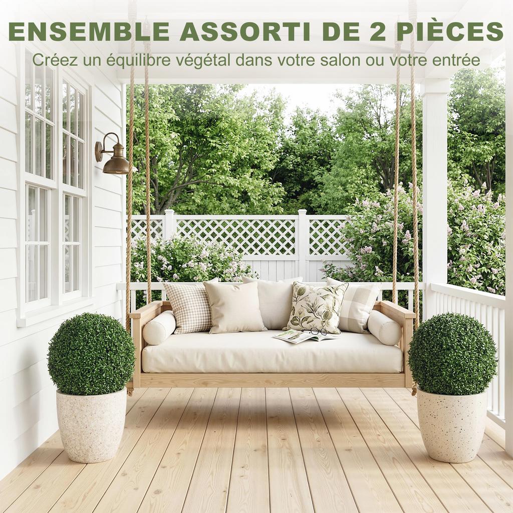 Artificial Boxwood Balls, Set of 2, Pots, 42 Cm, Green