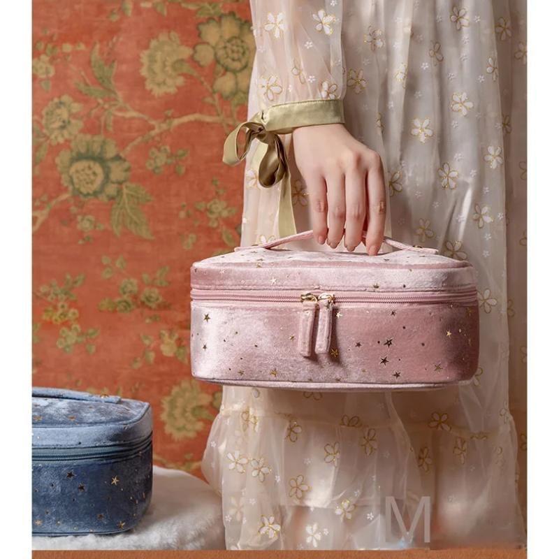 Portable Travel Small Cosmetic Bag Flannel Cosmetic Storage Bag Hand Flannel Women's Large Capacity Starry Sky Cosmetic Bag