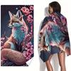 Großes Strandtuch Fuchs Aquarell-Druck Wandteppich Boho Floral Dschungel Dekor Tropisches Tier Wandkunst