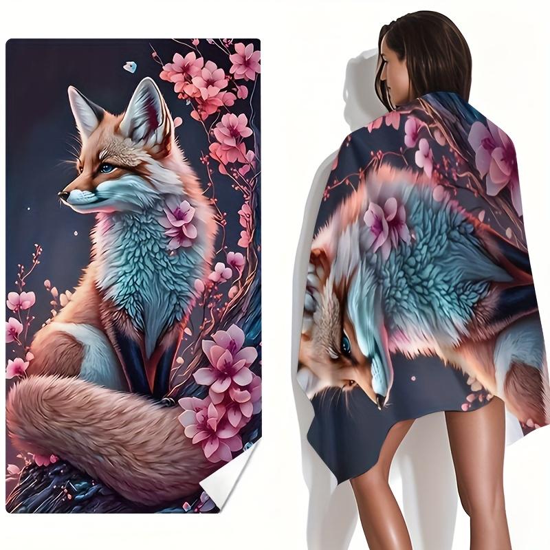 Großes Strandtuch Fuchs Aquarell-Druck Wandteppich Boho Floral Dschungel Dekor Tropisches Tier Wandkunst
