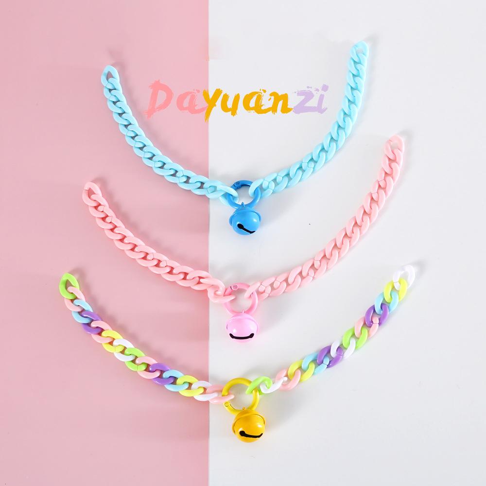 Classic Pet Cat Collar with Bell Macaron Candy Color Resin Chain Ball Necklace Necklace Birthday Princess Accessories for Cat Dog Rabbit