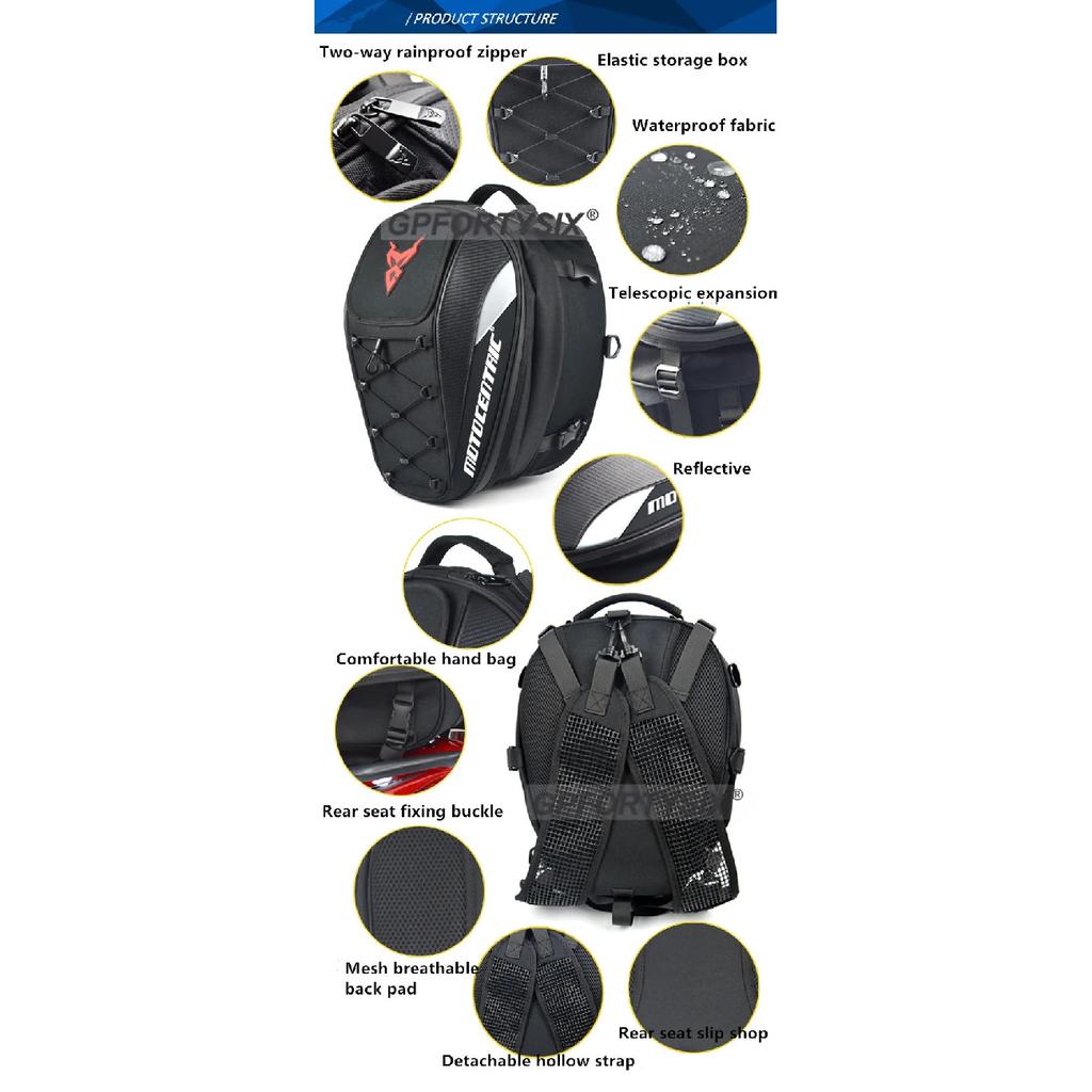 Motocentric Wasserdichte Motorrad-Hecktasche Multifunktionale Motorrad-Rücksitztasche Hohe Kapazität Motorradtasche Fahrer-Rucksack