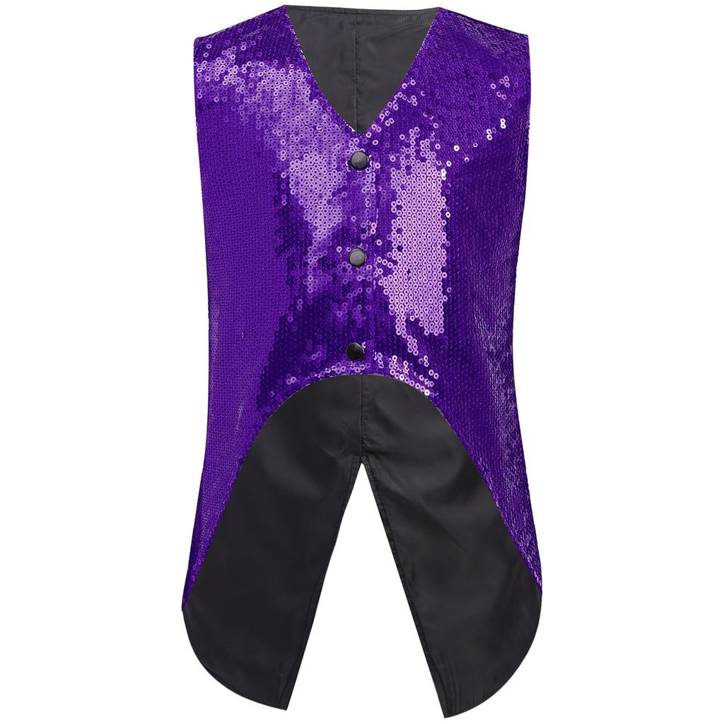 Boys Performance Vest Sleeveless Asymmetrical Hem Sparkly Sequin Design Stage Party Banquet Vest