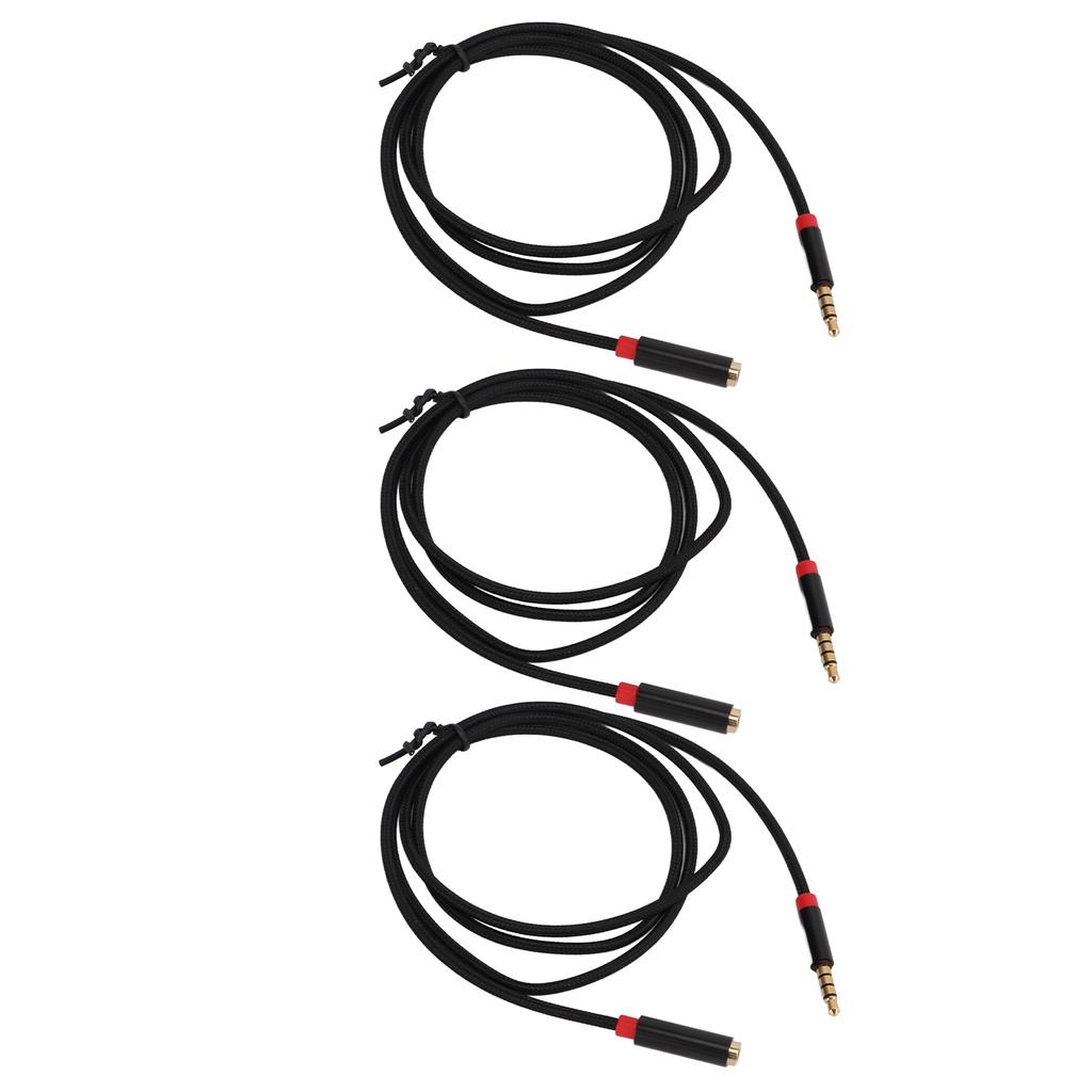 3Pcs Audio Cable 4 Pole 3.5mm Male Nylon Braided Cord for Microphone Phone Sound Card