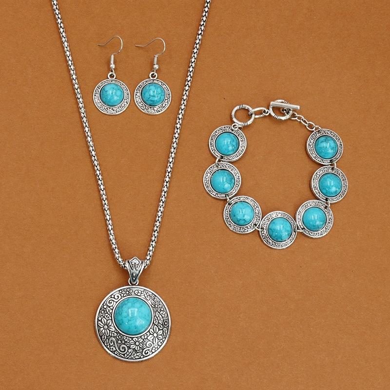 

Богемный винтажный стиль, бирюзовое ожерелье, круглое ожерелье с бриллиантами, браслет, серьги, комплект ювелирных изделий
