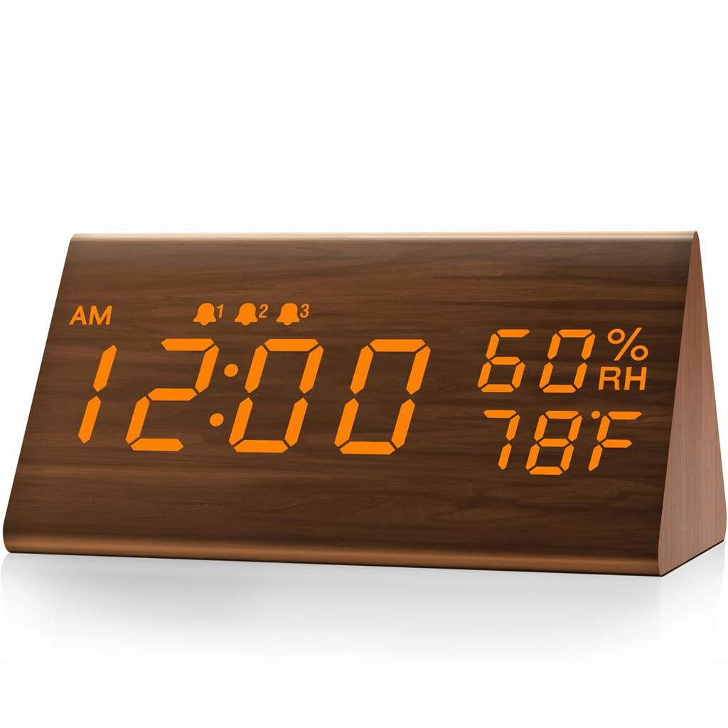 Electronic Alarm Clock LED Digital Clock Bedside Small Alarm Clock Voice-controlled Luminous Electronic Clock Wooden Clock