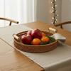 Woven Tray with Wooden Handles Versatile Faux Rattan Serving Platter Great Gift Idea Round Bread