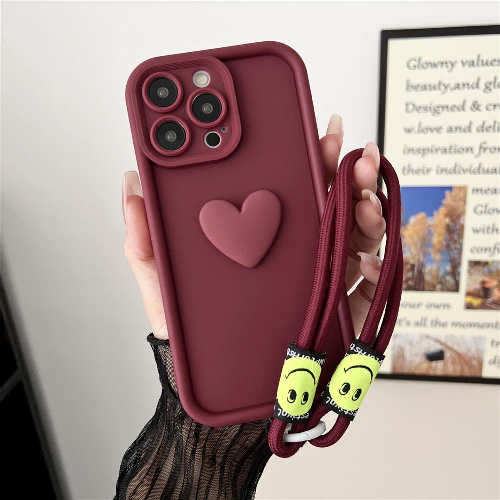 Coque de téléphone avec chaîne de poignet Cœur d'amour 3D pour Xiaomi Mi POCO X6 Pro X5 X3 NFC F6 M6 Pro NFC POCO C65 C75 Sangle en silicone Cordon de sécurité Housse POCO F4