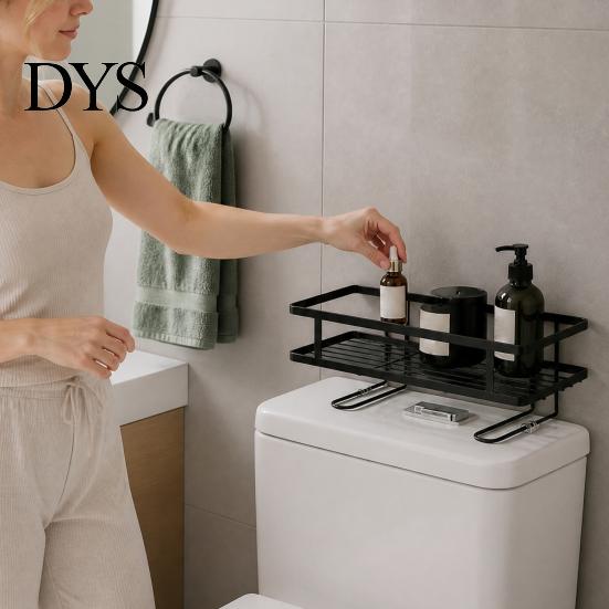 Metal Iron Organizer Toilet Water Tank Storage Rack, Space Saving with No Drill Rack Drainage Design, Free Standing Toliet Shelf for Bathroom