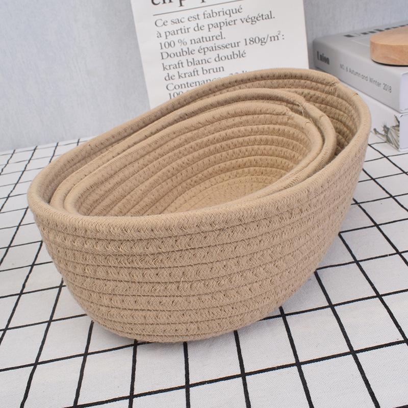1PC Oval Woven Storage Basket Cotton Rope Woven Basket Simple Table Top Sundries Bedside Storage Basket Cosmetics Storage Basket