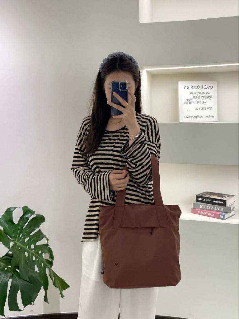Casual Nylon Large Capacity Canvas Tote Bag - Beige/Black