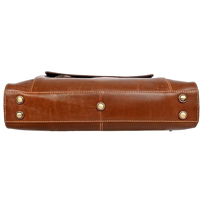 Genuine Leather Laptop Briefcase Bag for Men, Durable Vintage Office Travel Carry Business Messenger Shoulder Bag, Multi Pocket Zipper Work Handbag