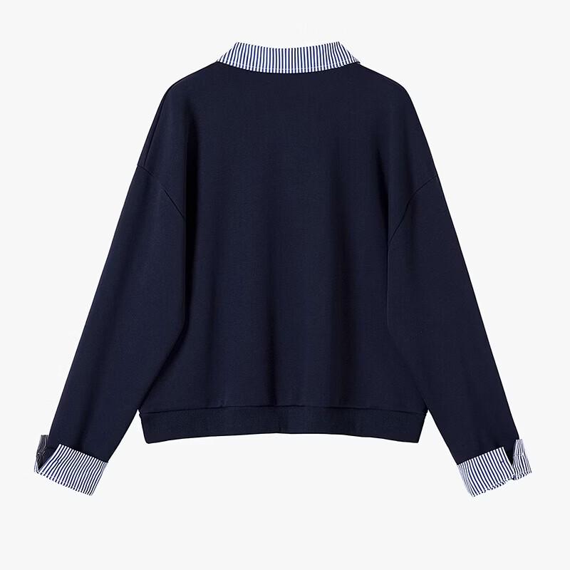 Women's Striped Lapel Faux Two-Piece Sweatshirt