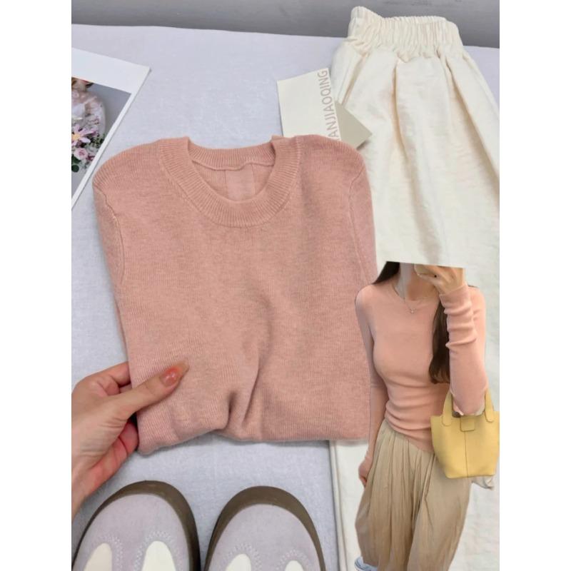 Yellow Crew Neck Dopamine Knitted Long Sleeve Women's Spring Slim-fit Age-reducing Interior Bottom Shirt Basic Top