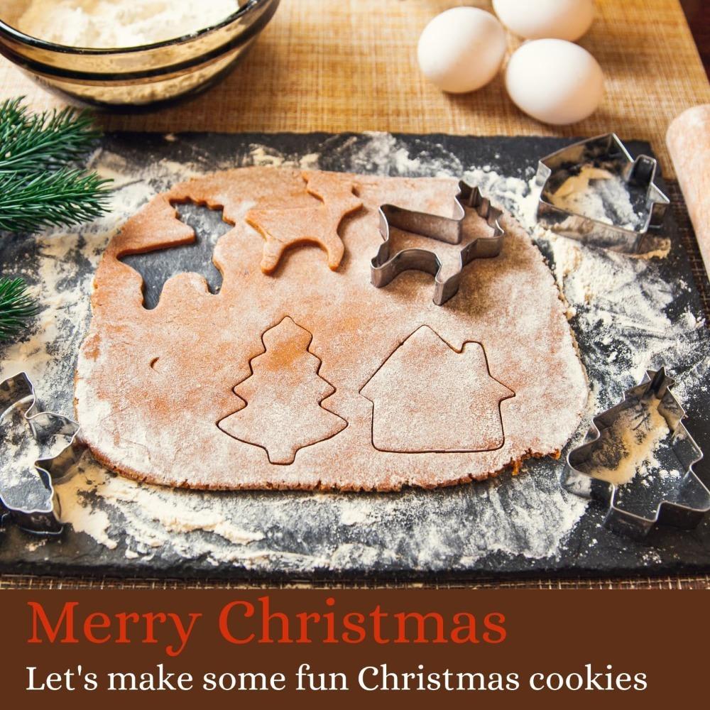 6 Piece Christmas Stainless Steel Cookie Mold Baking Utensil Set, Easy To Demould, Suitable for Party Baking DIY Pastry Desserts