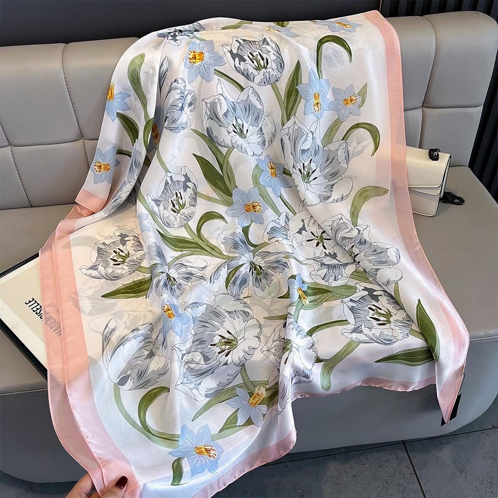 Spring Summer Autumn Satin Beach Scarf Sun Protection Large Shawl Women Elegant Versatile Poncho Thin Light Scarves Wrap Bandana