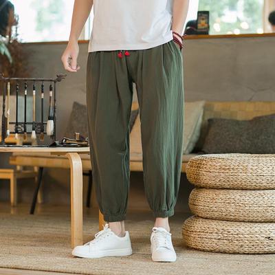 Herren 2024 Sommer Baumwoll-Leinen Chinesischer Stil Neun-Punkt-Hose - Lockere Passform, Groß, Schmale Freizeithose