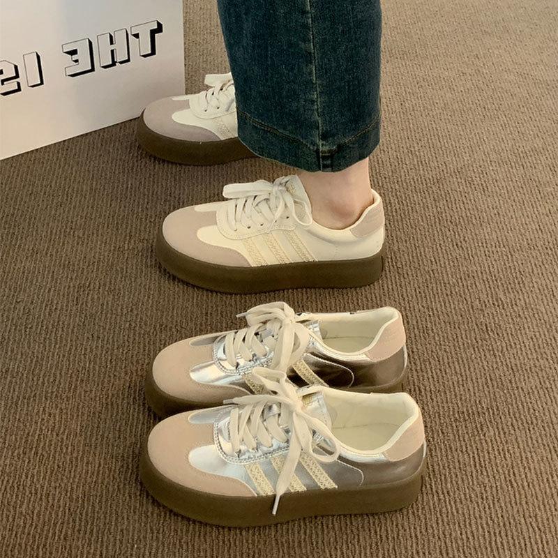 Silver lace German training shoes platform inner height increase women's shoes spring and autumn new casual board shoes Forrest Gump shoes