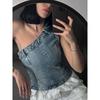 American Denim Jacket Withsloping Neck Asymmetric Diagonal Collar Denim Tube Top Tops